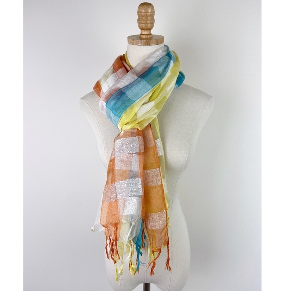 Raw Silk Multicolor Gingham Scarf - Picture 3 of 7